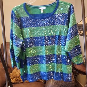 Isaac Mizrahi Vibrant Blue and Green Striped Top